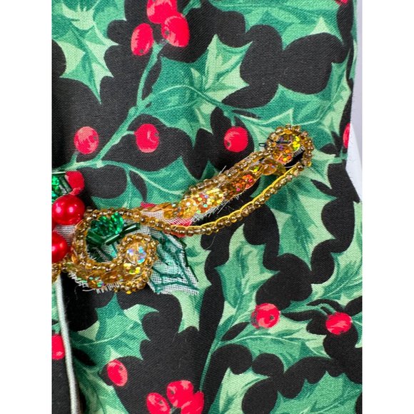 Vintage Holiday Holly Vest - blemish on shoulder OS Green Holly Cotton Blend - Picture 8 of 16